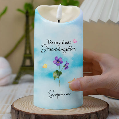 To My Dear Granddaughter, Flowers and Butterflies - Personalized Custom LED Candle - GDT369_LECA