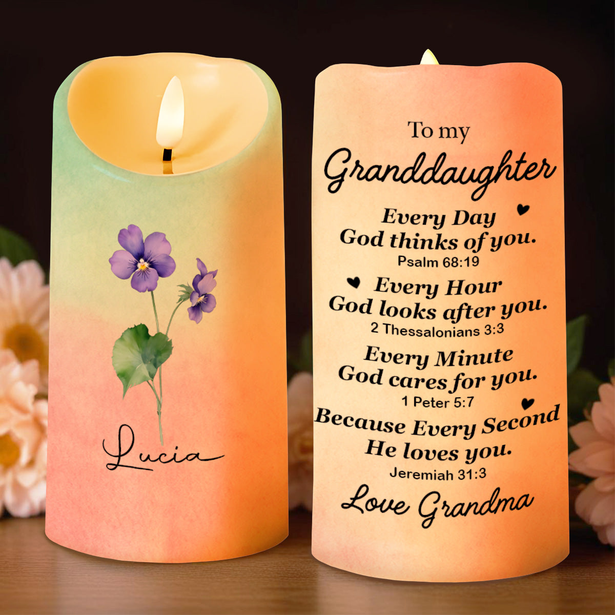 To My Granddaughter, Every Day God Thinks of You - Personalized Custom LED Candle - GDT370_LECA