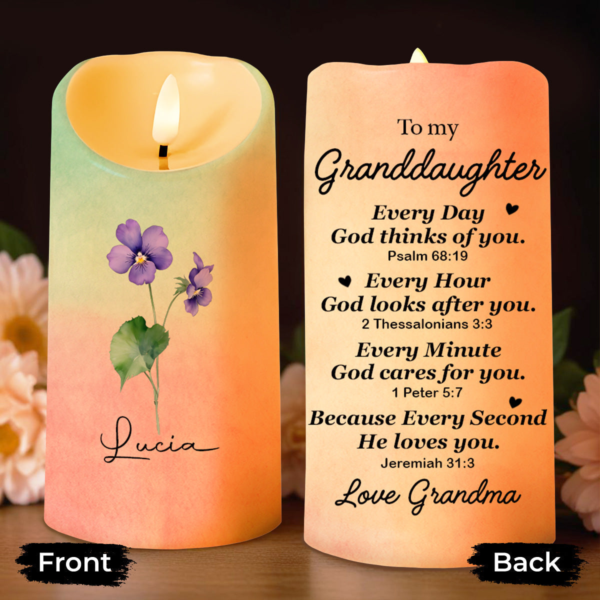 To My Granddaughter, Every Day God Thinks of You - Personalized Custom LED Candle - GDT370_LECA