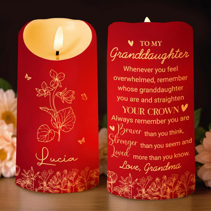 Straighten Your Crown Granddaughter, Flowers And Butterflies - Personalized Custom LED Candle - GDT372_LECA