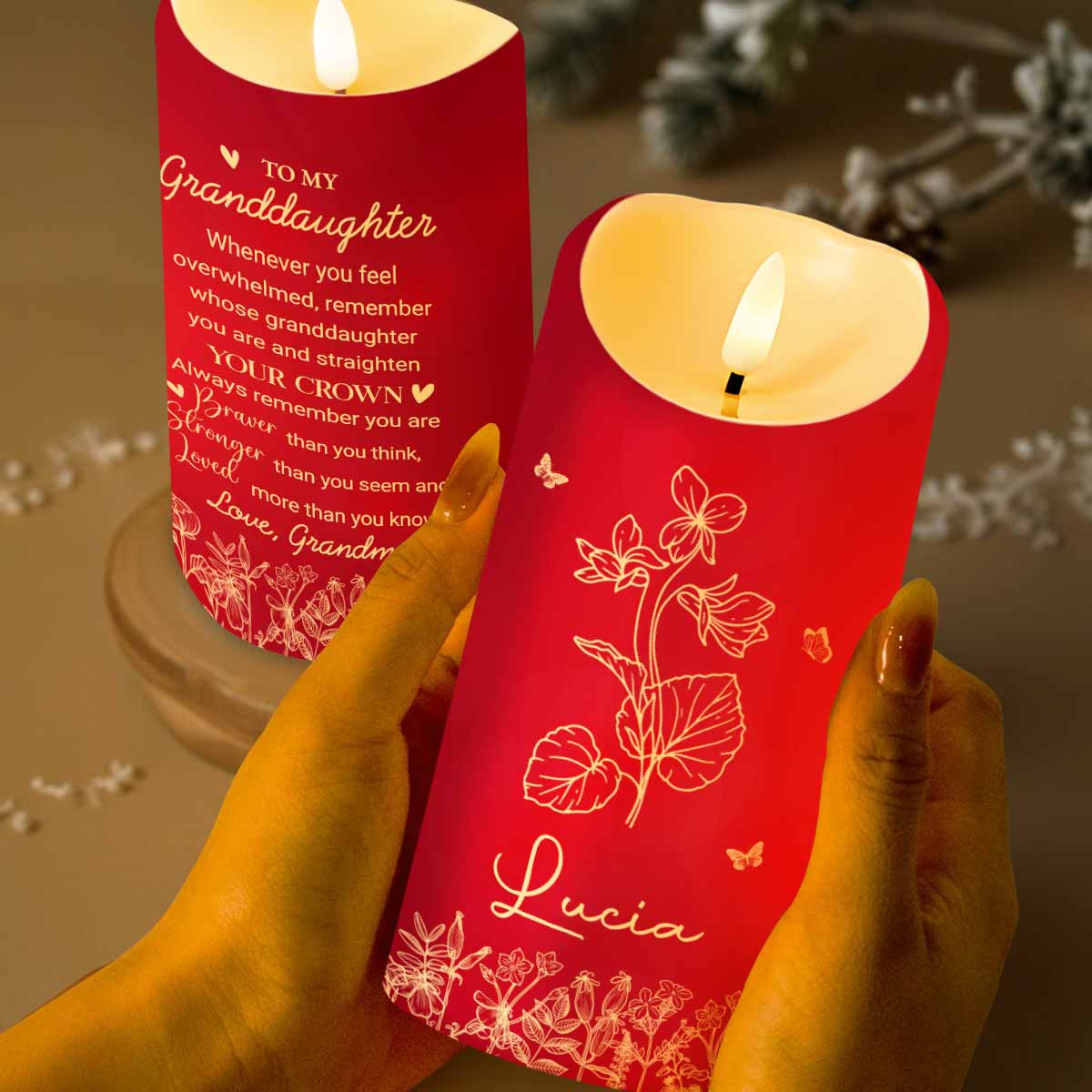 Straighten Your Crown Granddaughter, Flowers And Butterflies - Personalized Custom LED Candle - GDT372_LECA