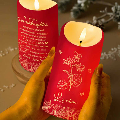 Straighten Your Crown Granddaughter, Flowers And Butterflies - Personalized Custom LED Candle - GDT372_LECA