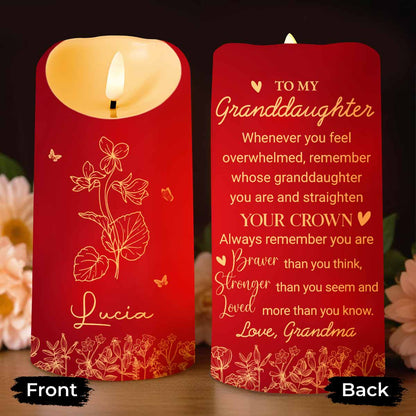 Straighten Your Crown Granddaughter, Flowers And Butterflies - Personalized Custom LED Candle - GDT372_LECA