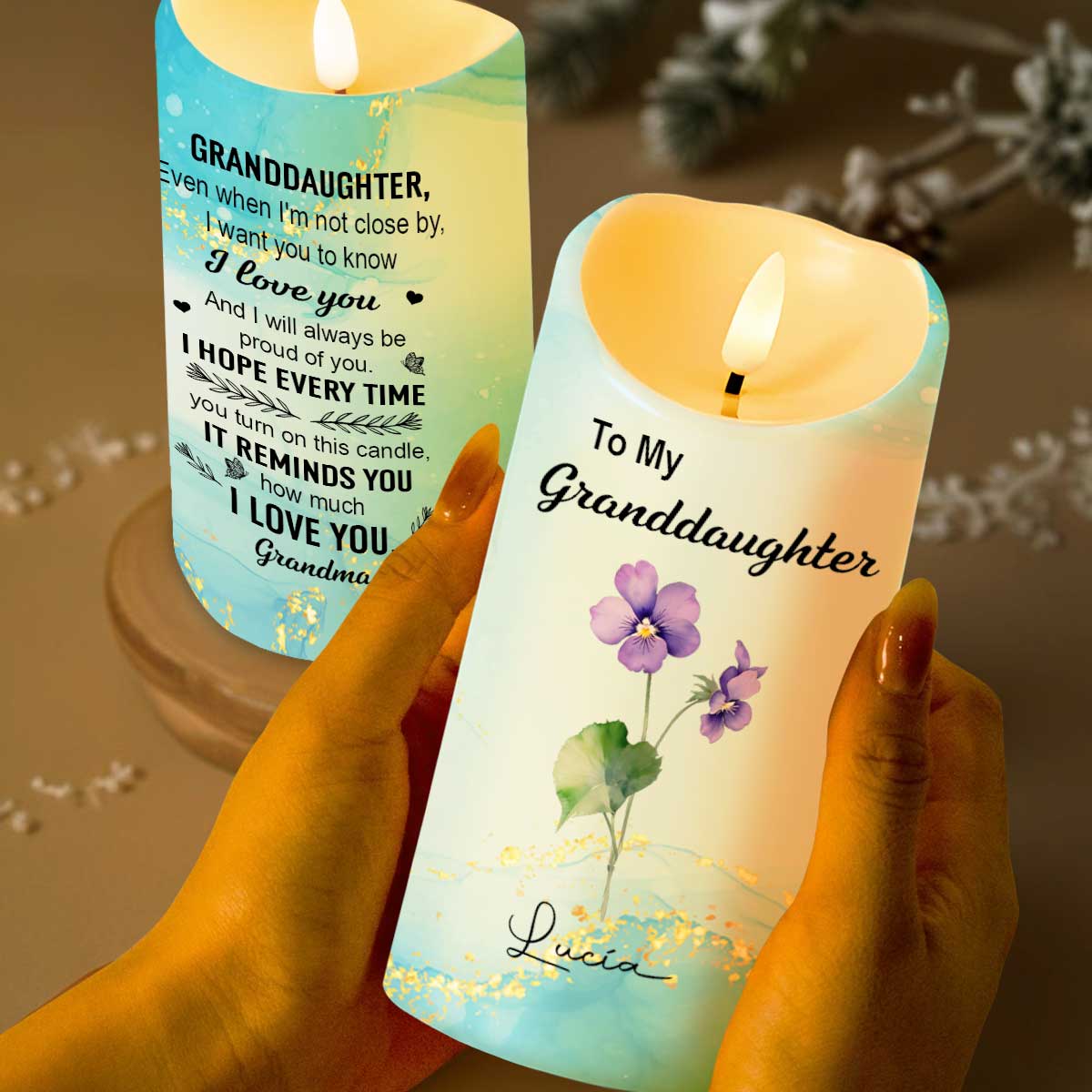 To My Granddaughter, Love From Grandma, Flowers - Personalized Custom LED Candle - GDT373_LECA