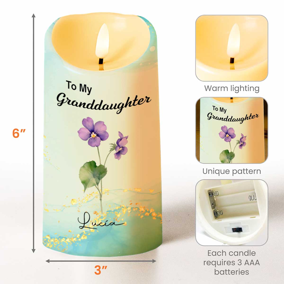 To My Granddaughter, Love From Grandma, Flowers - Personalized Custom LED Candle - GDT373_LECA