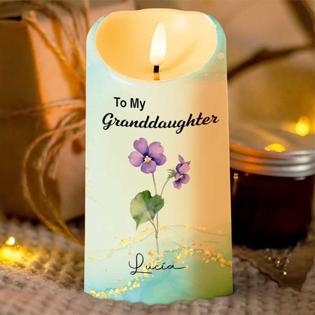 To My Granddaughter, Love From Grandma, Flowers - Personalized Custom LED Candle - GDT373_LECA