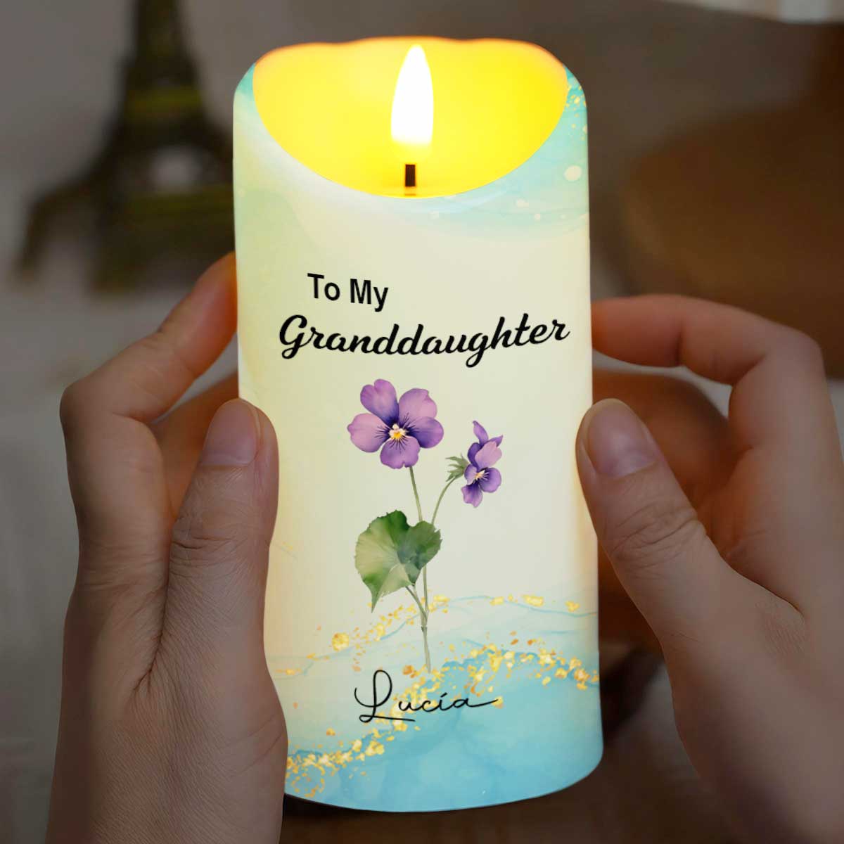 To My Granddaughter, Love From Grandma, Flowers - Personalized Custom LED Candle - GDT373_LECA