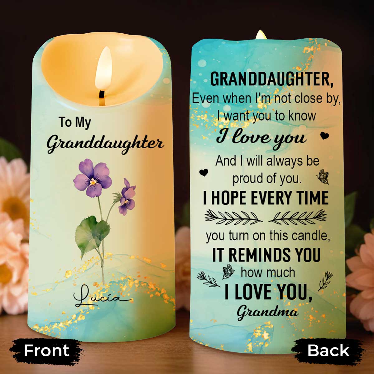 To My Granddaughter, Love From Grandma, Flowers - Personalized Custom LED Candle - GDT373_LECA