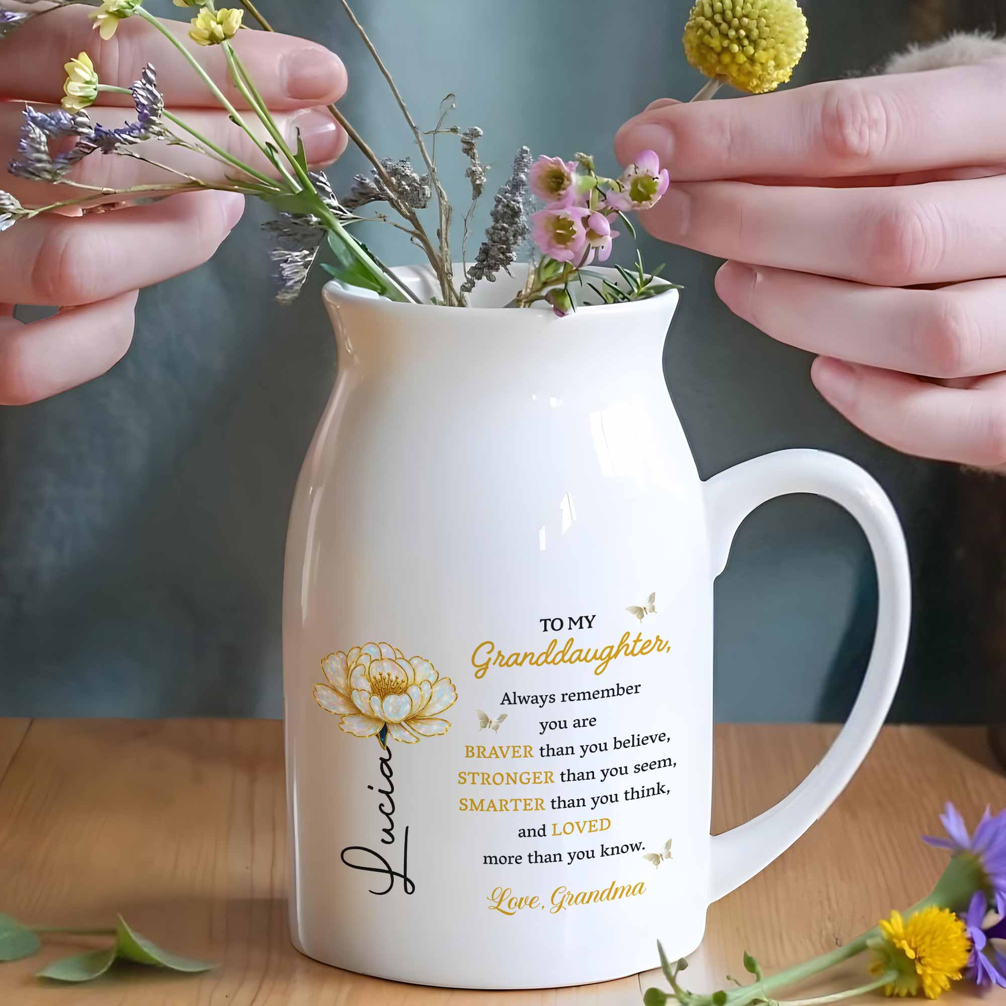 To My Granddaughter, Always Remember You Are Braver, Flower - Personalized Ceramic Flower Vase