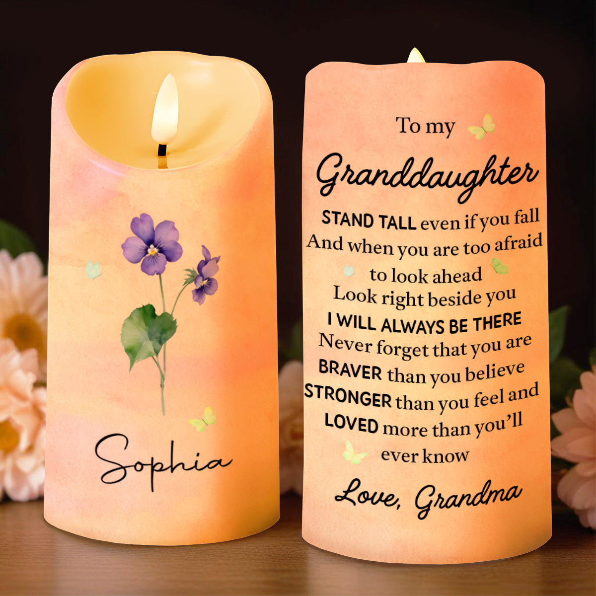 To My Granddaughter, Braver, Stronger, Loved - Personalized Custom LED Candle - GDT376_LECA