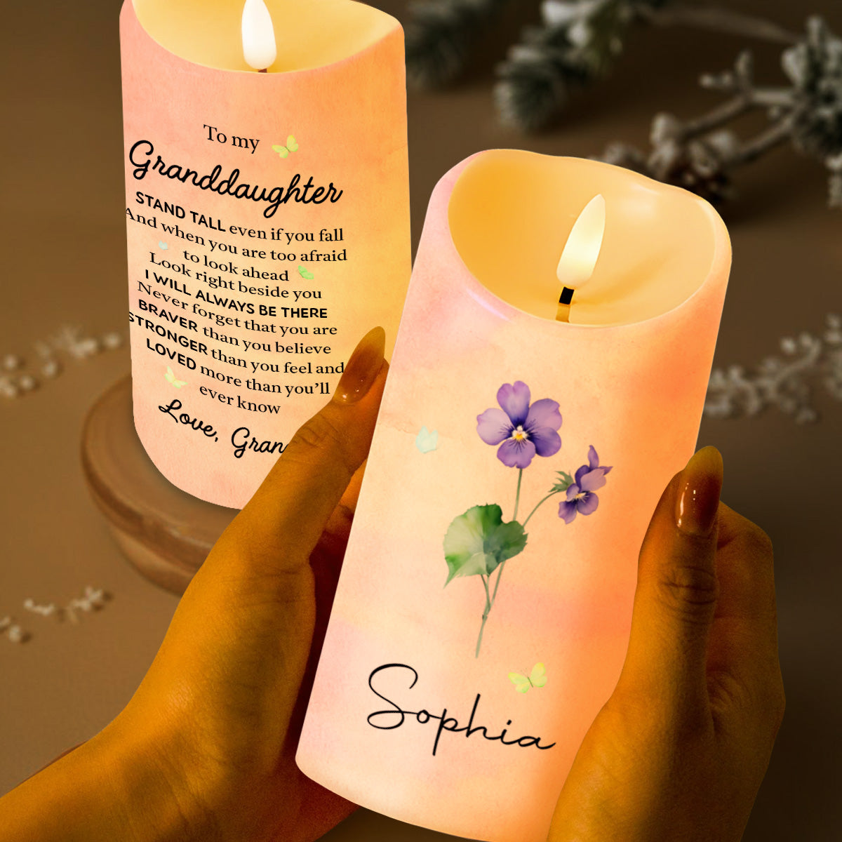 To My Granddaughter, Braver, Stronger, Loved - Personalized Custom LED Candle - GDT376_LECA