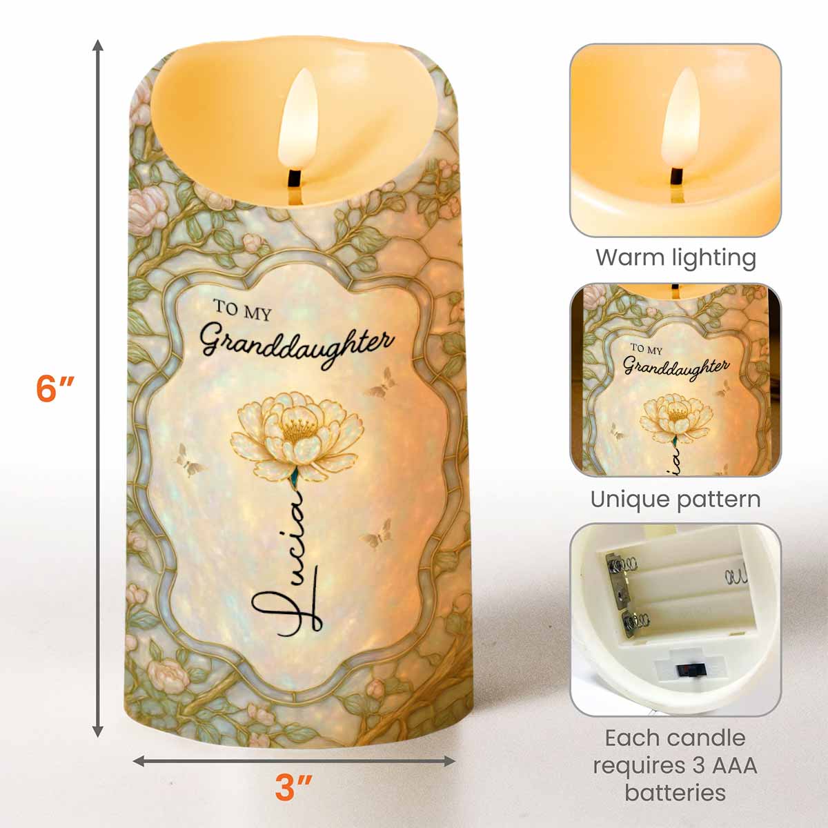 Remember Whose Granddaughter You Are, Crown And Flowers - Personalized Custom LED Candle - GDT378_LECA