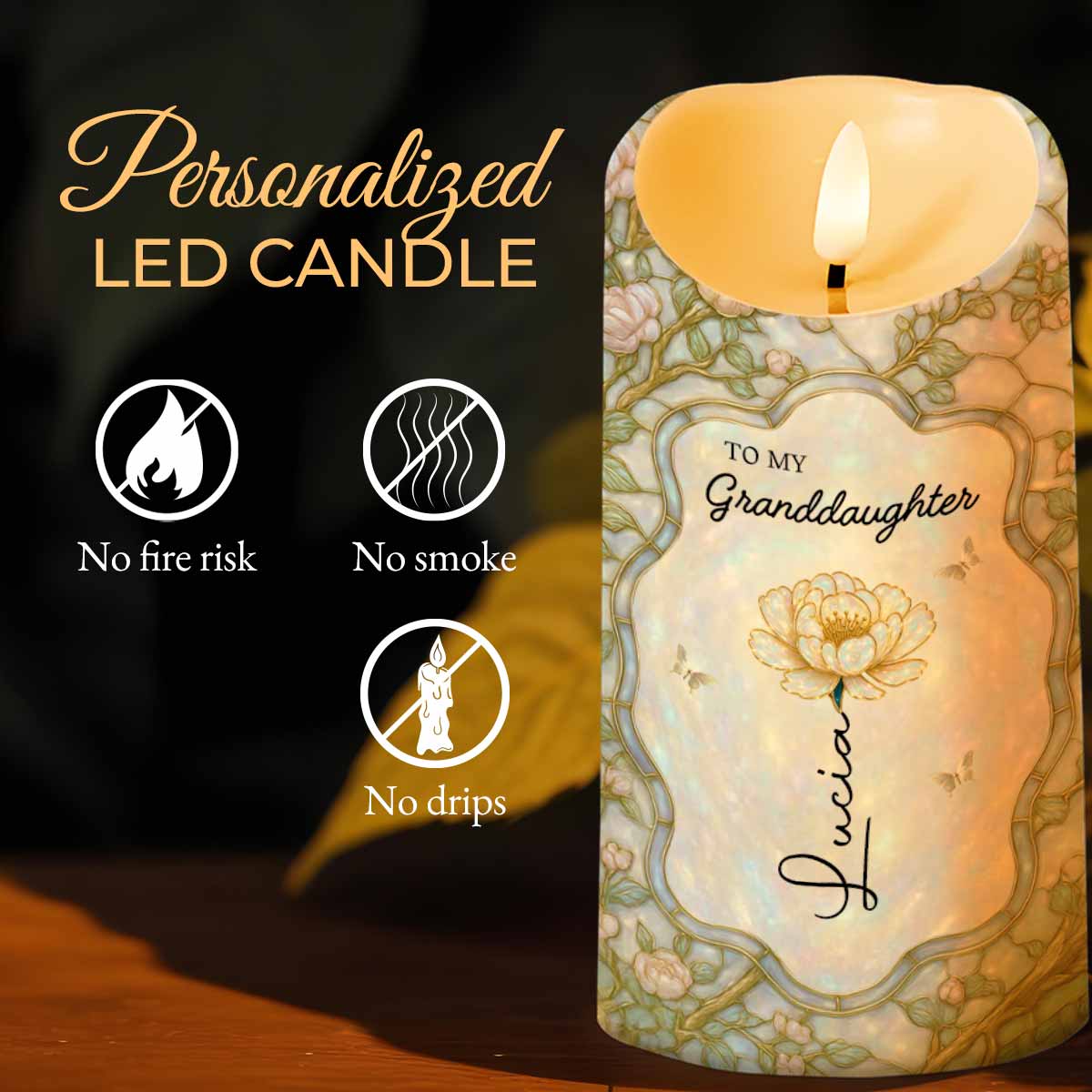 Remember Whose Granddaughter You Are, Crown And Flowers - Personalized Custom LED Candle - GDT378_LECA