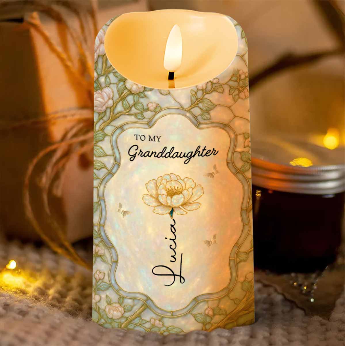 Remember Whose Granddaughter You Are, Crown And Flowers - Personalized Custom LED Candle - GDT378_LECA