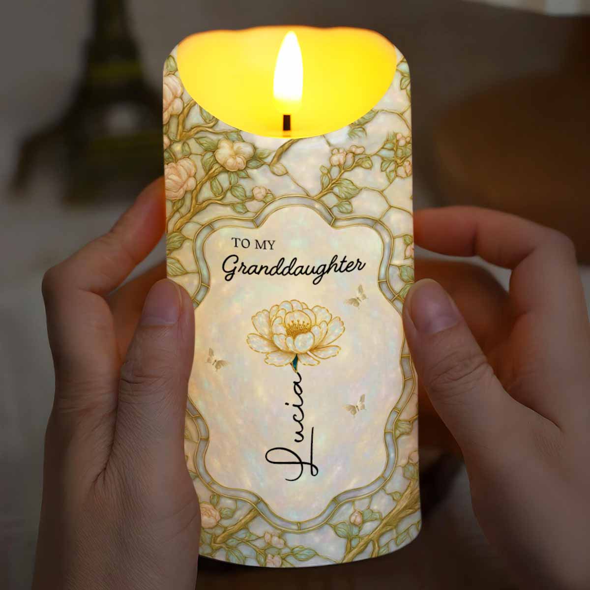 Remember Whose Granddaughter You Are, Crown And Flowers - Personalized Custom LED Candle - GDT378_LECA