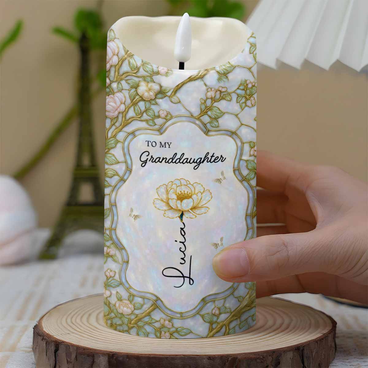 Remember Whose Granddaughter You Are, Crown And Flowers - Personalized Custom LED Candle - GDT378_LECA