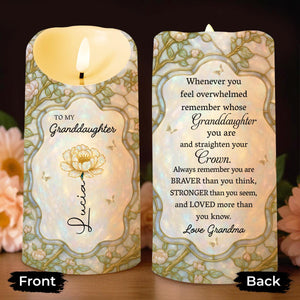 Remember Whose Granddaughter You Are, Crown And Flowers - Personalized Custom LED Candle - GDT378_LECA