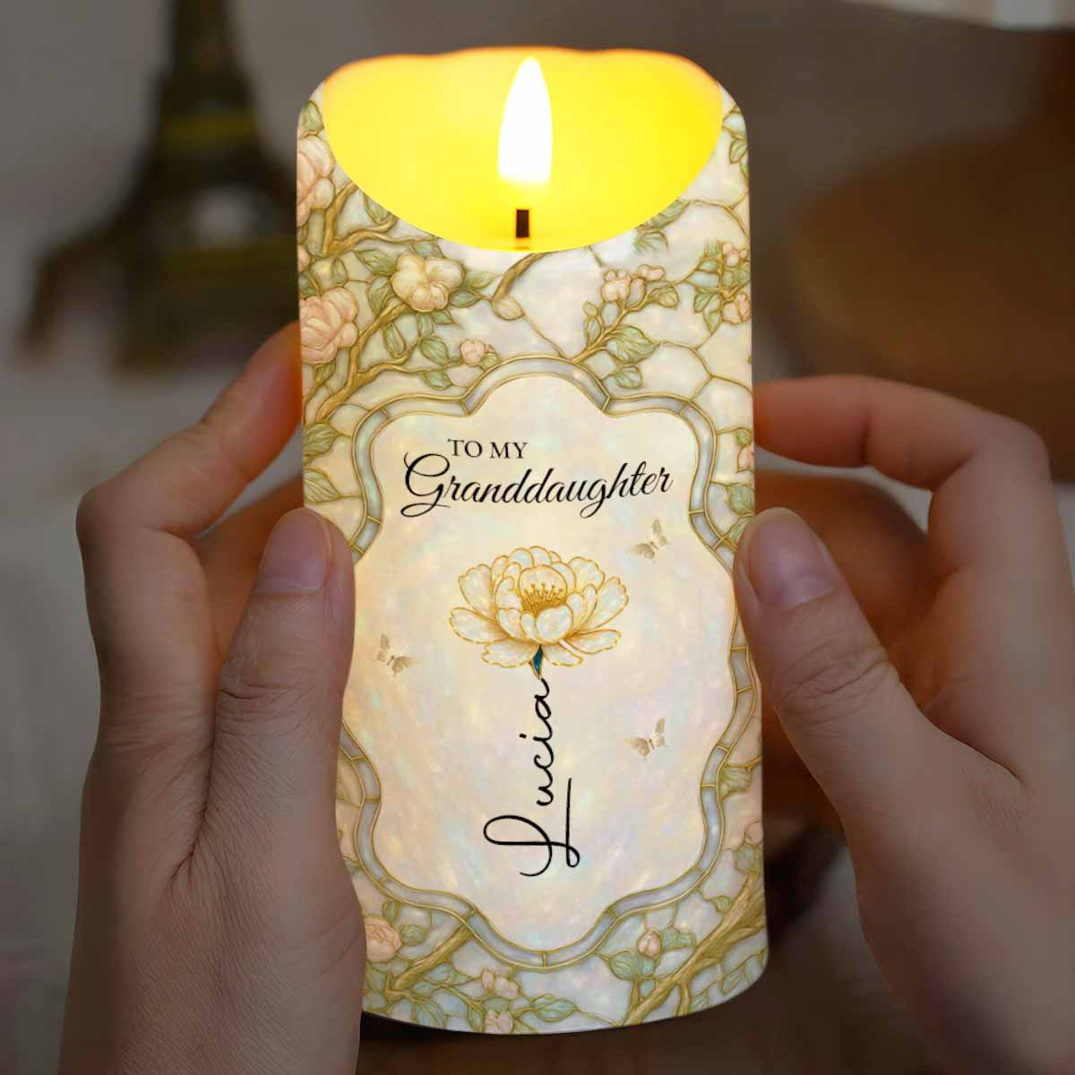 Once Upon A Time Keepsake Candle With Flowers - Personalized Custom LED Candle - GDT379_LECA