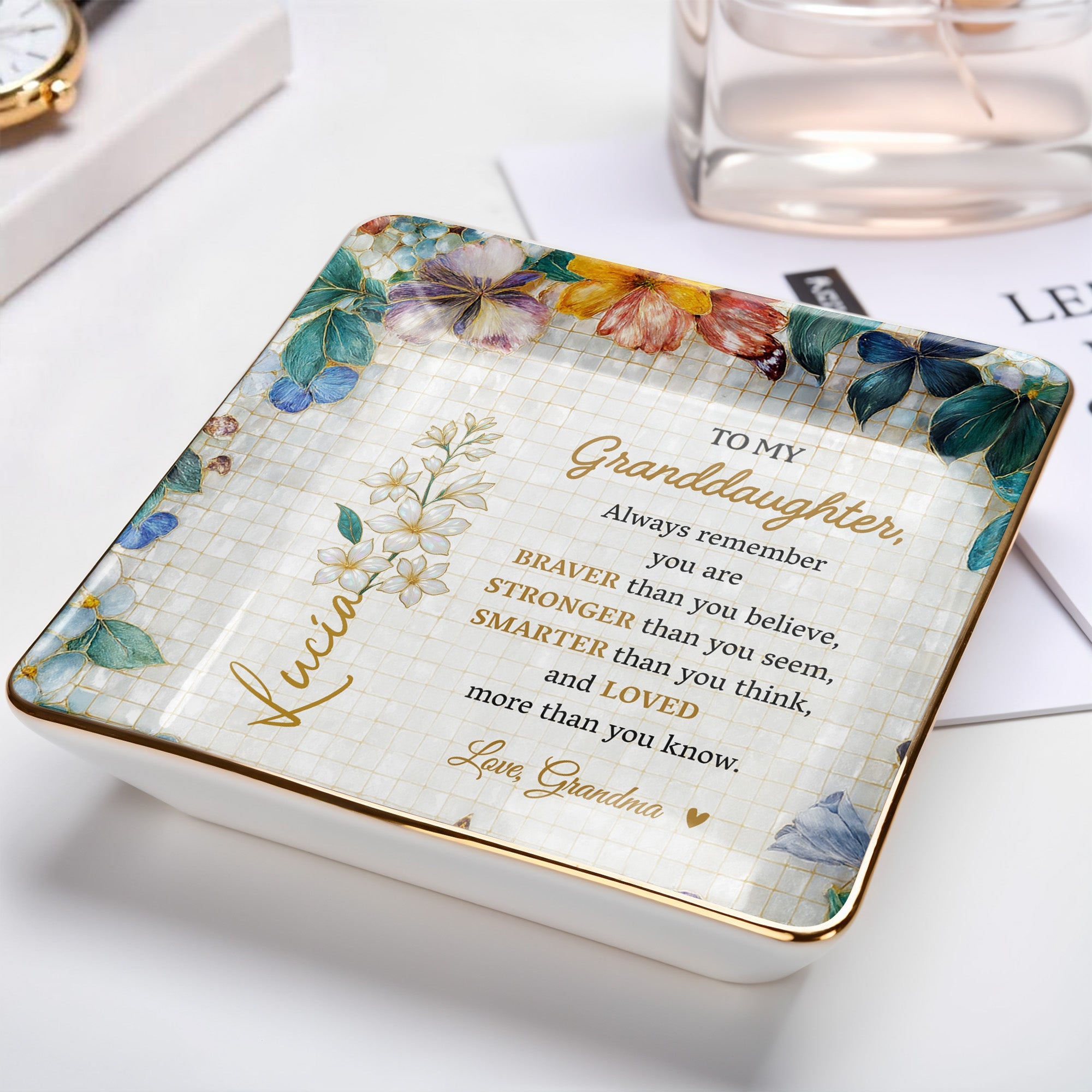 Always Remember You Are Braver Than You Believe - Personalized Custom Jewelry Dish, Ceramic Dish, Square Shape - GDT381_SCRF