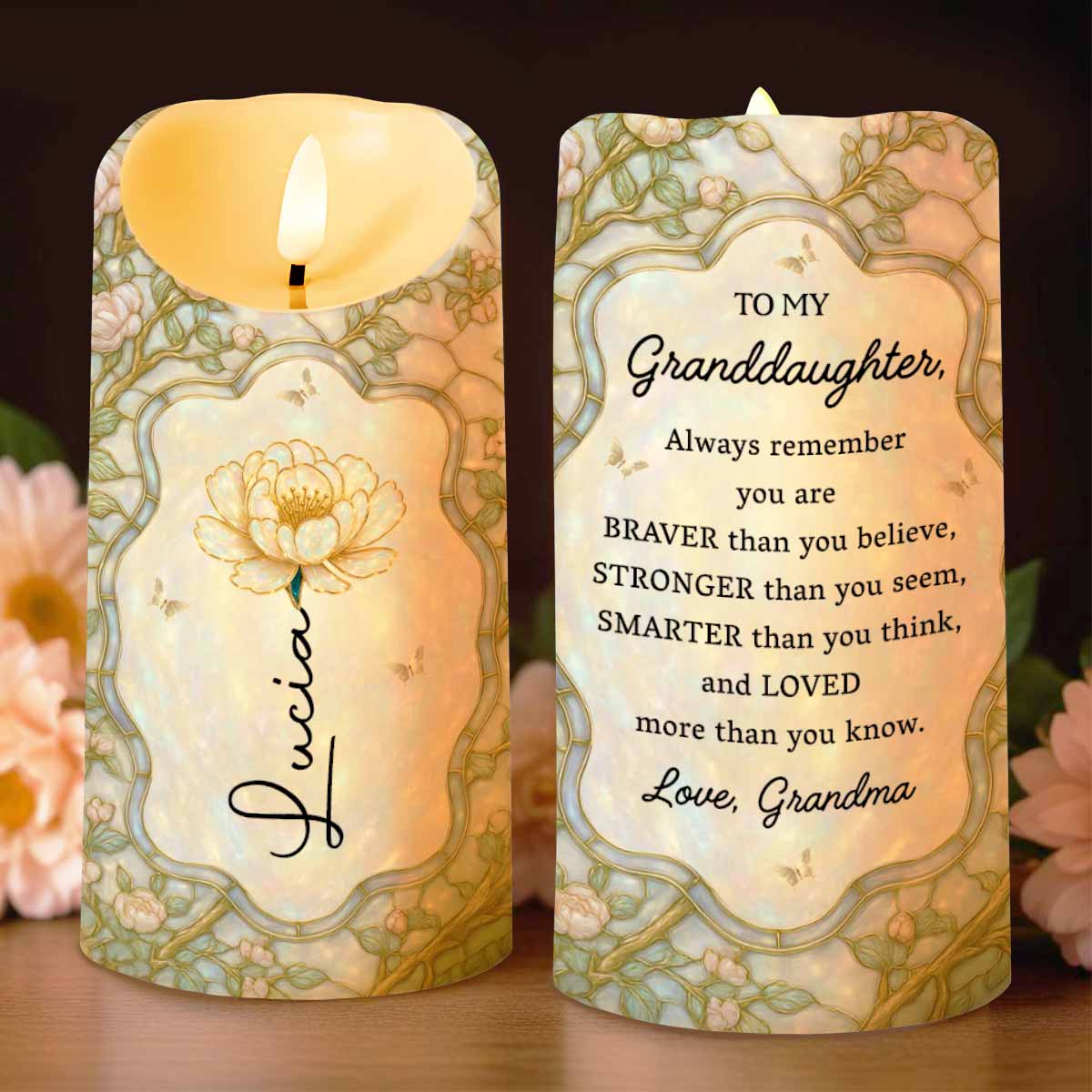 To My Granddaughter, Always Remember You Are Braver, Loved More Than You Know - Personalized Custom LED Candle - GDT383_LECA