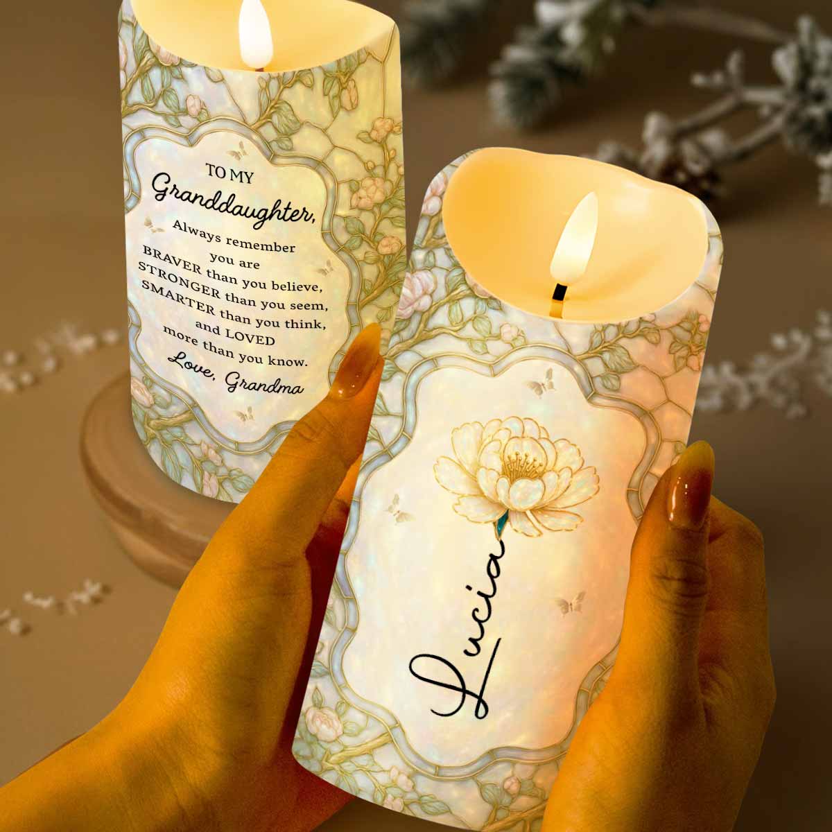 To My Granddaughter, Always Remember You Are Braver, Loved More Than You Know - Personalized Custom LED Candle - GDT383_LECA