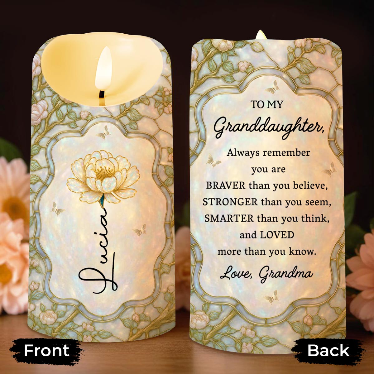 To My Granddaughter, Always Remember You Are Braver, Loved More Than You Know - Personalized Custom LED Candle - GDT383_LECA