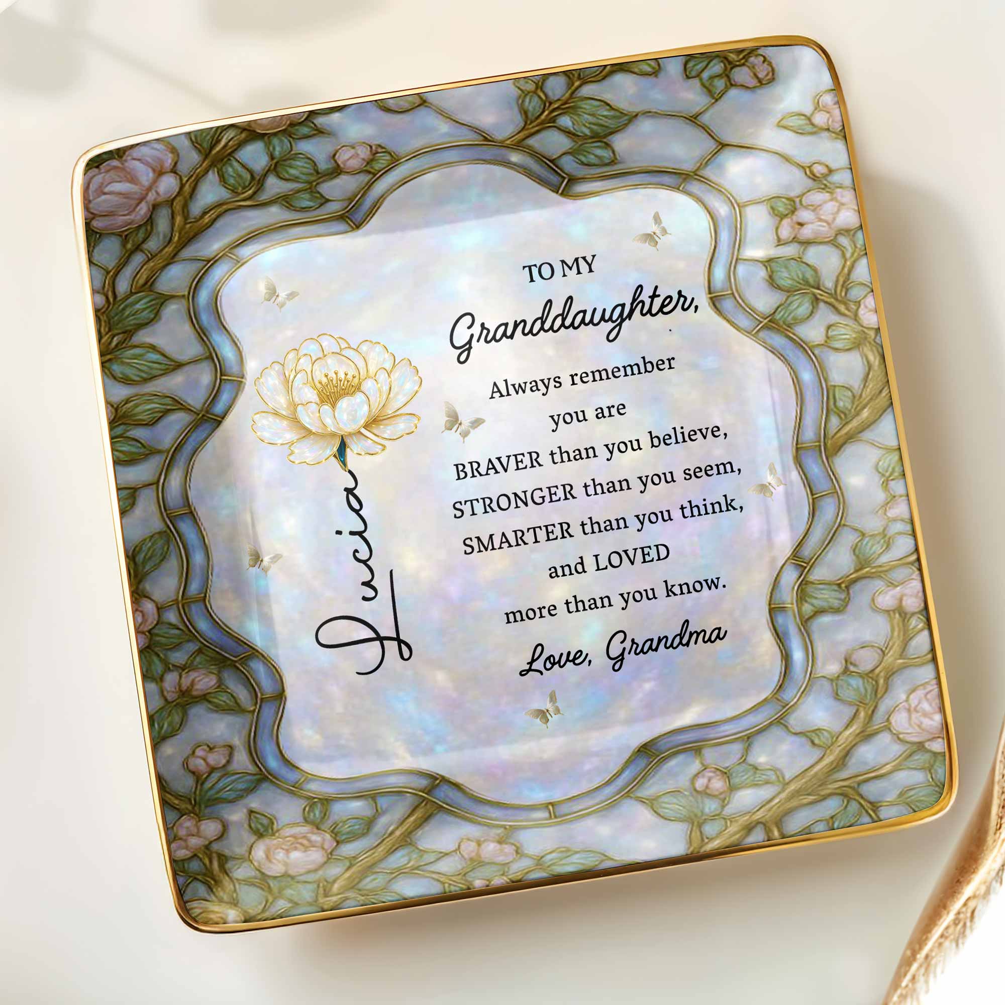 Always Remember, You Are Braver, Flowers Design - Personalized Custom Jewelry Dish, Ceramic Dish, Square Shape - GDT384_SCRF