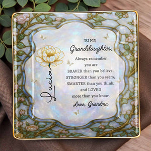 Always Remember, You Are Braver, Flowers Design - Personalized Custom Jewelry Dish, Ceramic Dish, Square Shape - GDT384_SCRF