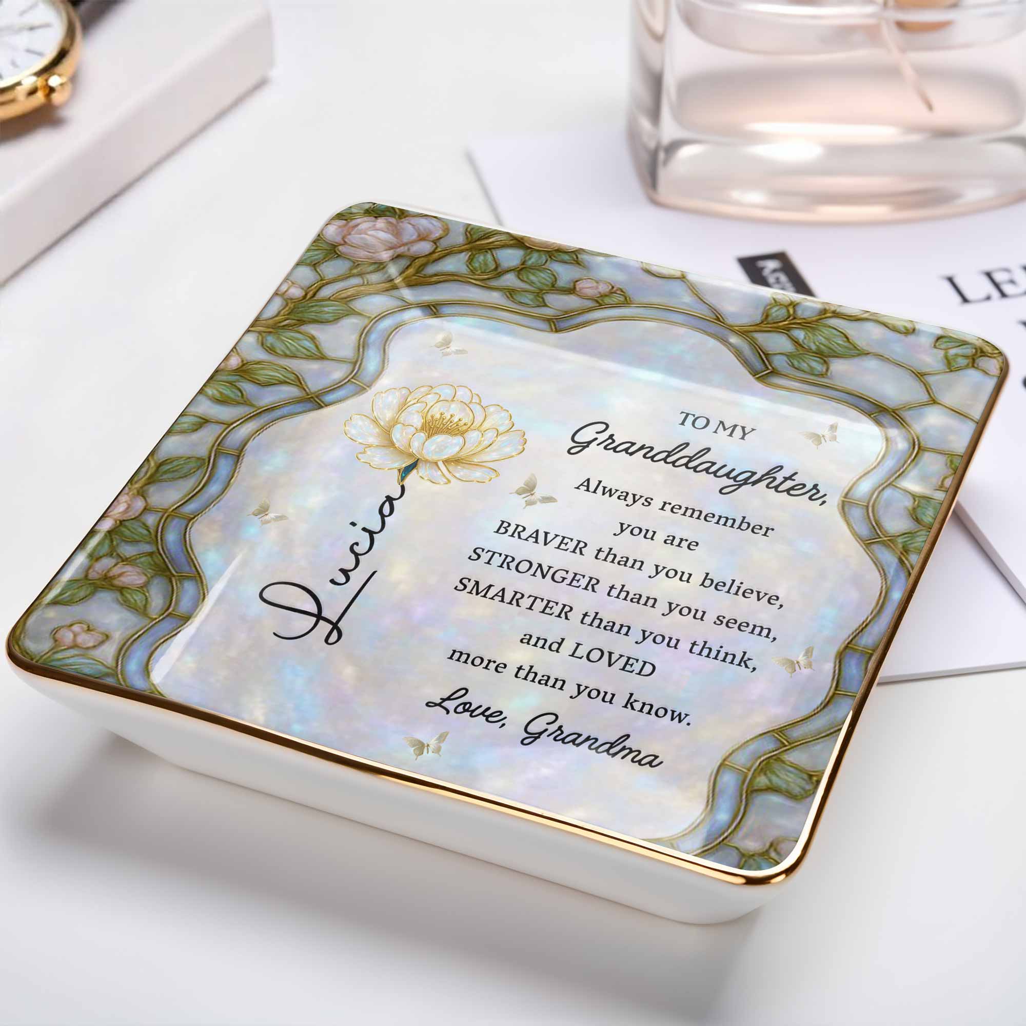 Always Remember, You Are Braver, Flowers Design - Personalized Custom Jewelry Dish, Ceramic Dish, Square Shape - GDT384_SCRF