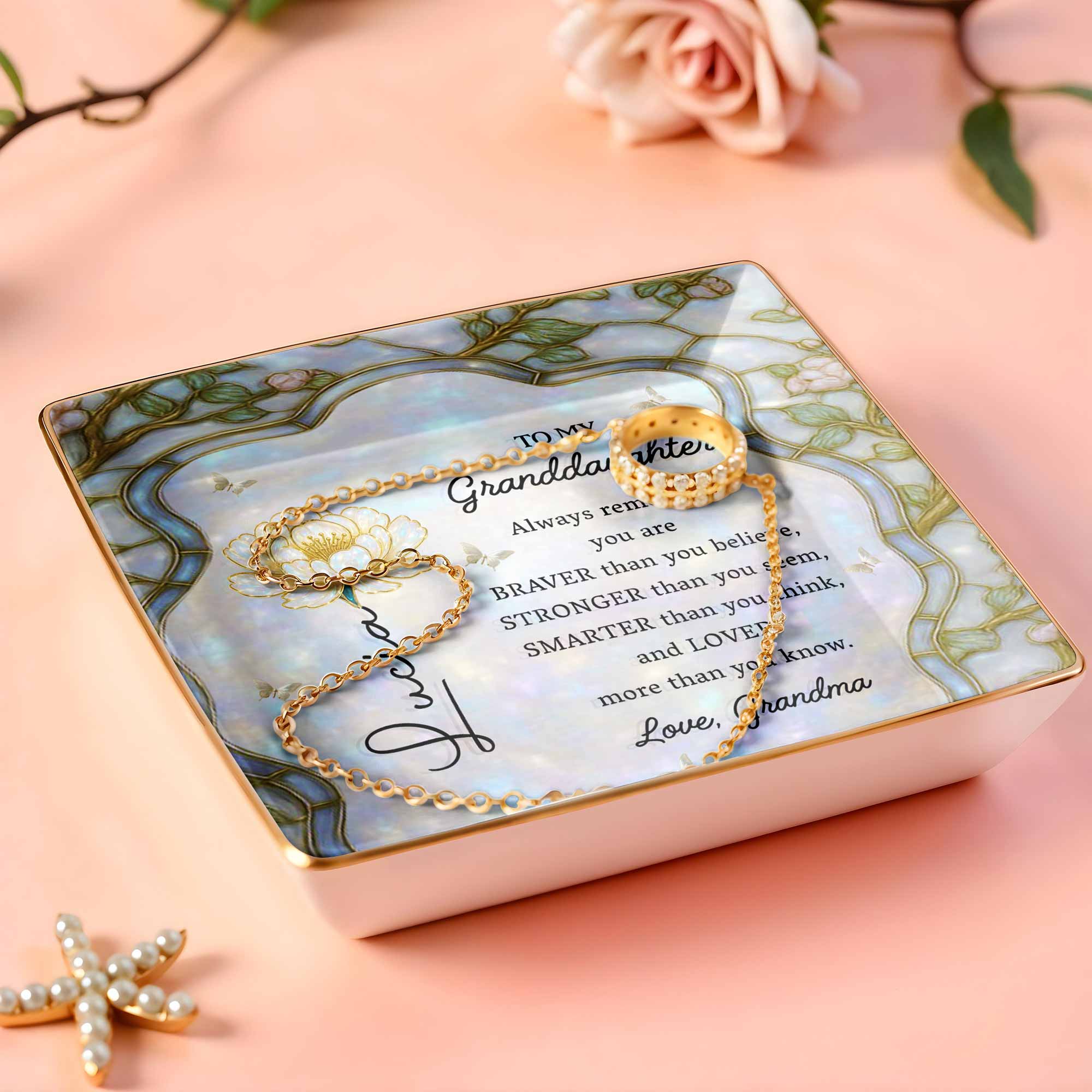 Always Remember, You Are Braver, Flowers Design - Personalized Custom Jewelry Dish, Ceramic Dish, Square Shape - GDT384_SCRF