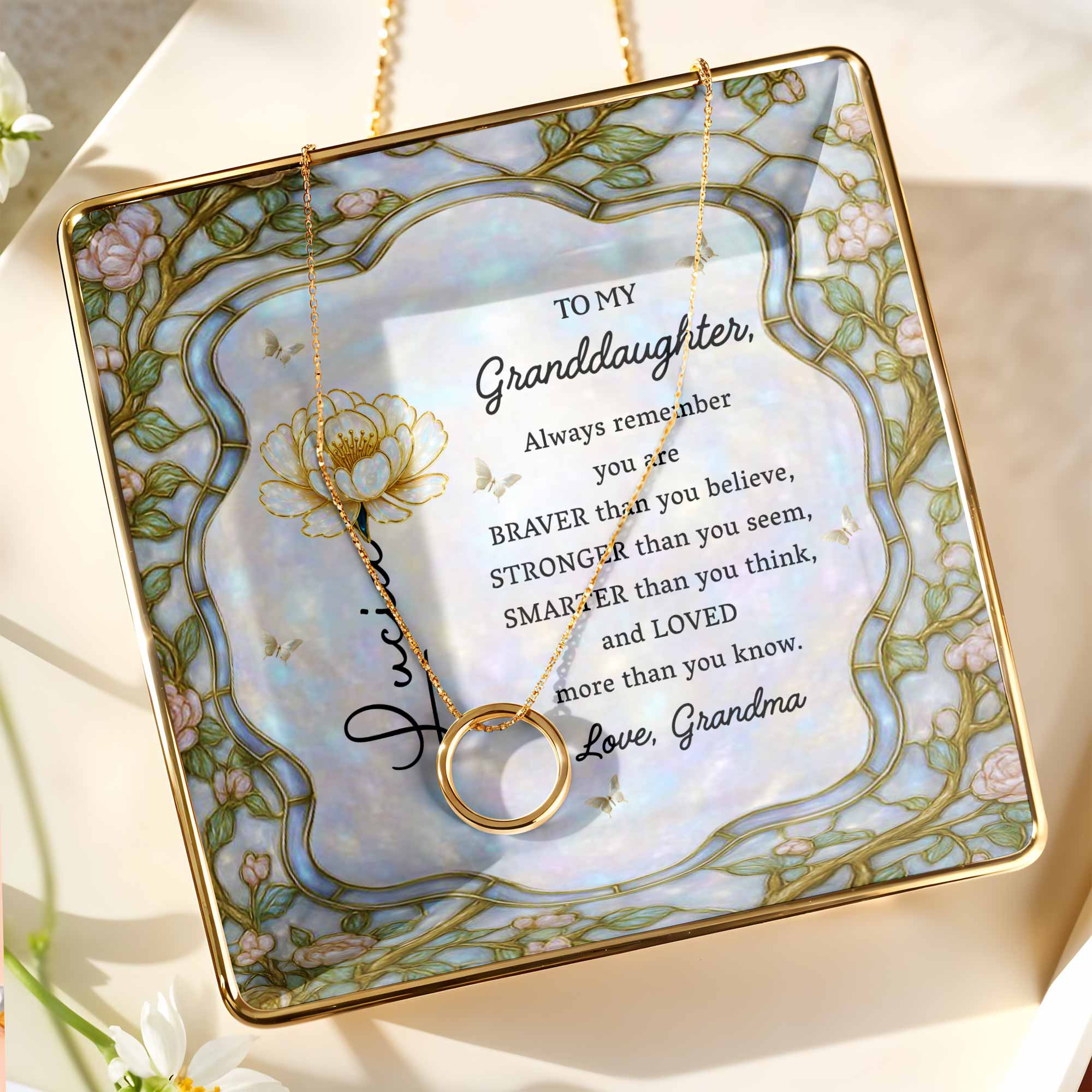 Always Remember, You Are Braver, Flowers Design - Personalized Custom Jewelry Dish, Ceramic Dish, Square Shape - GDT384_SCRF