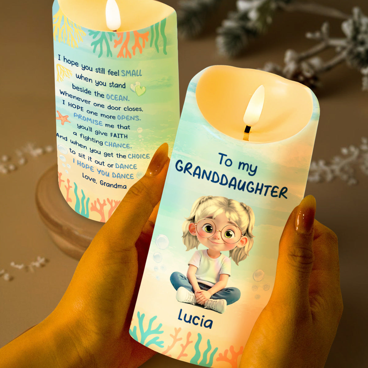 To My Granddaughter, Ocean And Starfish Themes - Personalized Custom LED Candle - GDT386_LECA