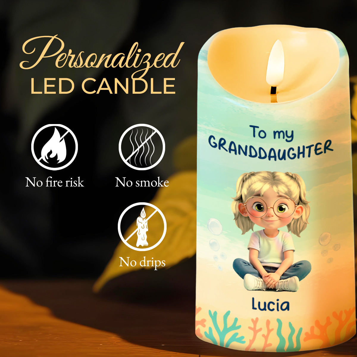 To My Granddaughter, Ocean And Starfish Themes - Personalized Custom LED Candle - GDT386_LECA