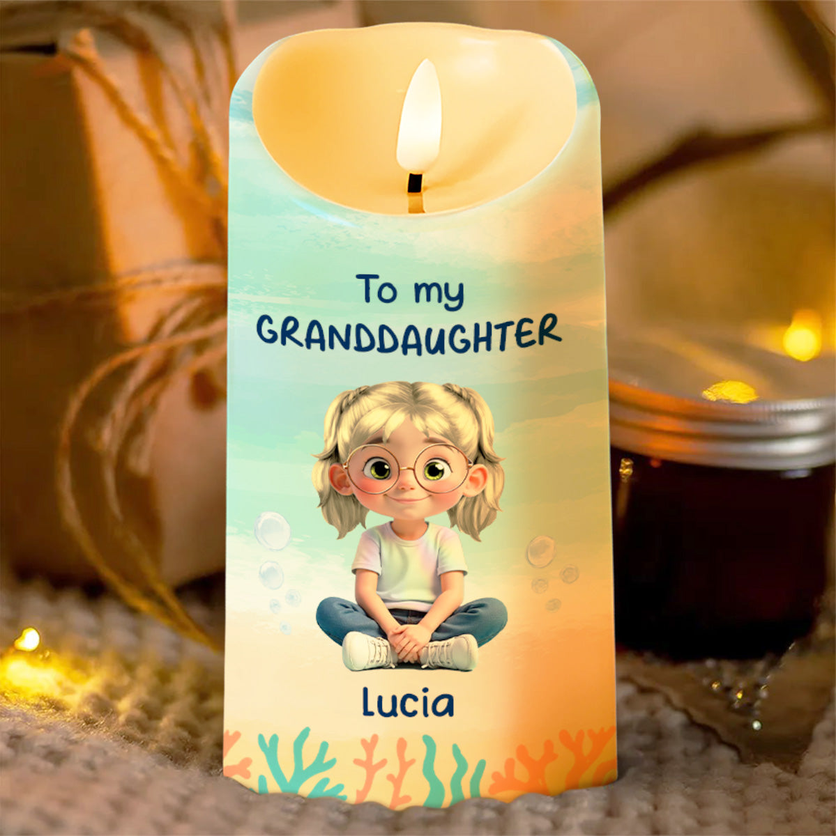 To My Granddaughter, Ocean And Starfish Themes - Personalized Custom LED Candle - GDT386_LECA