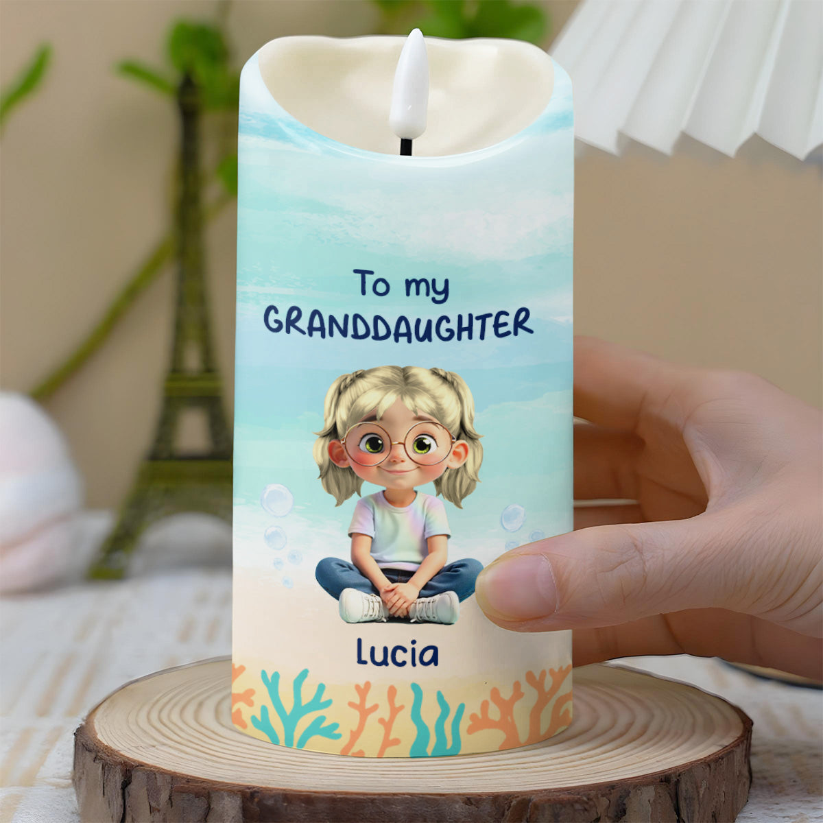 To My Granddaughter, Ocean And Starfish Themes - Personalized Custom LED Candle - GDT386_LECA