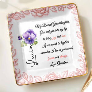 My Dearest Granddaughter, Flowers and Love Message - Personalized Custom Jewelry Dish, Ceramic Dish, Square Shape - GDT388_SCRF