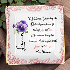 My Dearest Granddaughter, Flowers and Love Message - Personalized Custom Jewelry Dish, Ceramic Dish, Square Shape - GDT388_SCRF