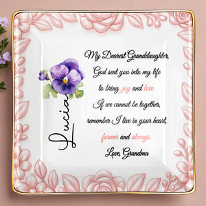 My Dearest Granddaughter, Flowers and Love Message - Personalized Custom Jewelry Dish, Ceramic Dish, Square Shape - GDT388_SCRF