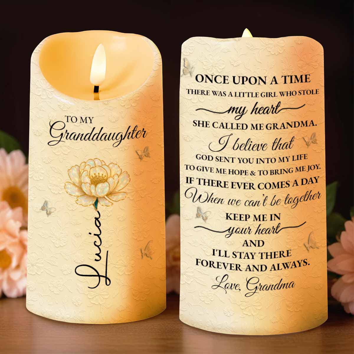 To My Granddaughter, Once Upon A Time, Flower And Butterfly - Personalized Custom LED Candle - GDT389_LECA