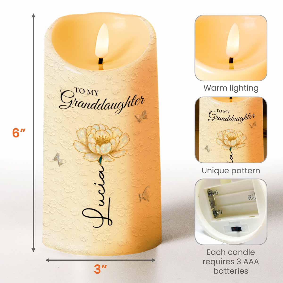 To My Granddaughter, Once Upon A Time, Flower And Butterfly - Personalized Custom LED Candle - GDT389_LECA