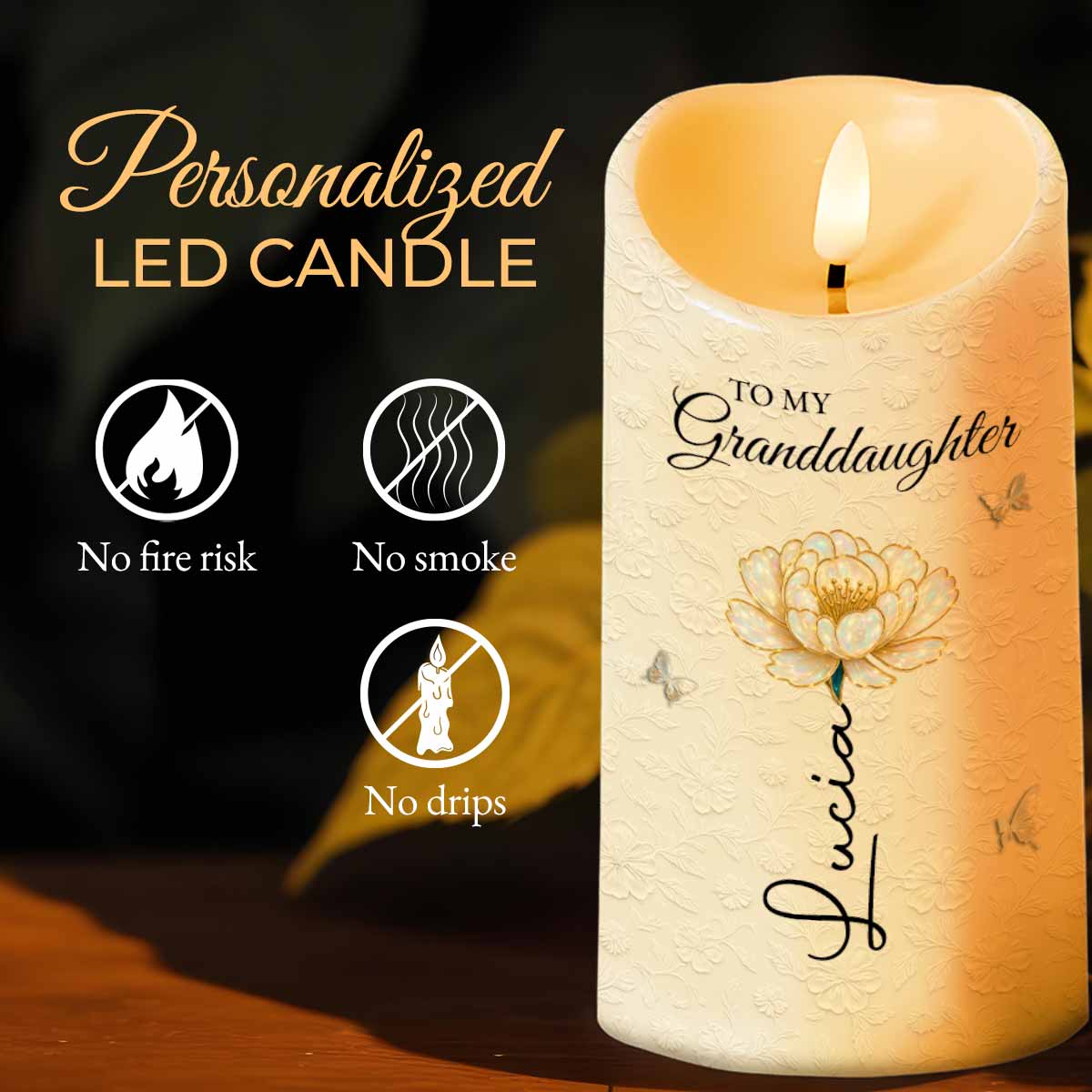 To My Granddaughter, Once Upon A Time, Flower And Butterfly - Personalized Custom LED Candle - GDT389_LECA