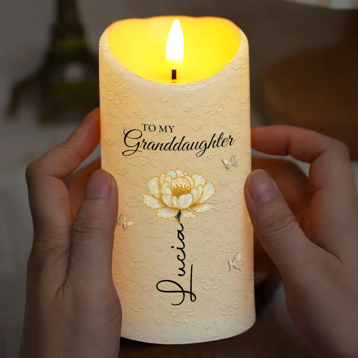 To My Granddaughter, Once Upon A Time, Flower And Butterfly - Personalized Custom LED Candle - GDT389_LECA