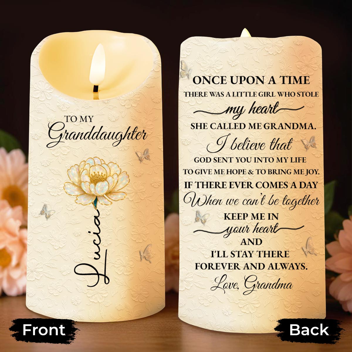 To My Granddaughter, Once Upon A Time, Flower And Butterfly - Personalized Custom LED Candle - GDT389_LECA