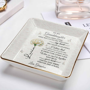 To My Granddaughter, Once Upon A Time, Floral Design - Personalized Custom Jewelry Dish, Ceramic Dish, Square Shape - GDT389_SCRF