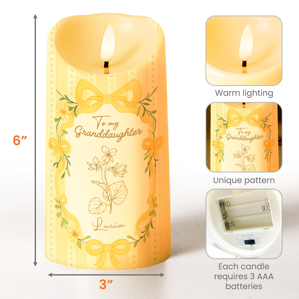 Remember Whose Granddaughter You Are, Flowers and Bows - Personalized Custom LED Candle - GDT390_LECA