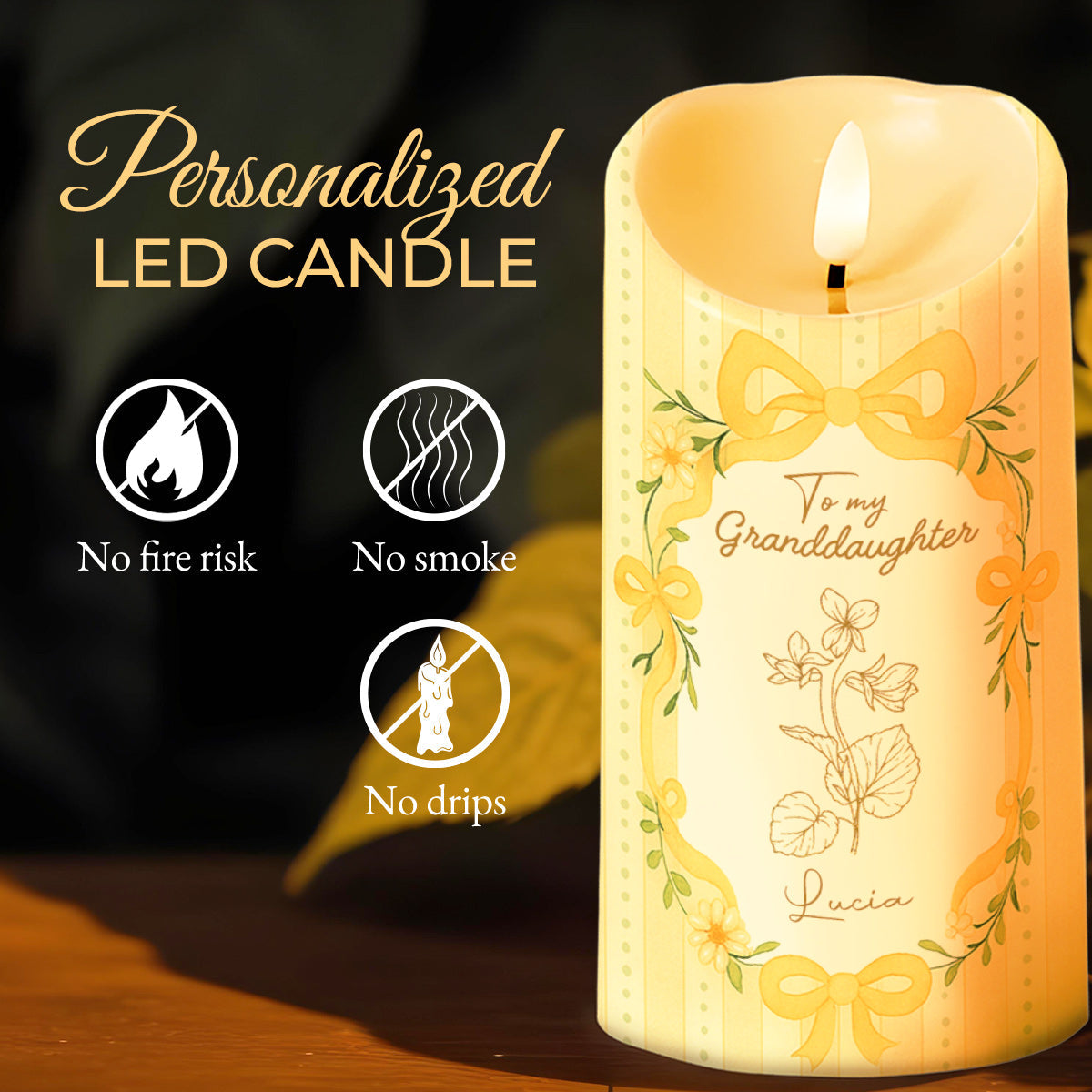 Remember Whose Granddaughter You Are, Flowers and Bows - Personalized Custom LED Candle - GDT390_LECA