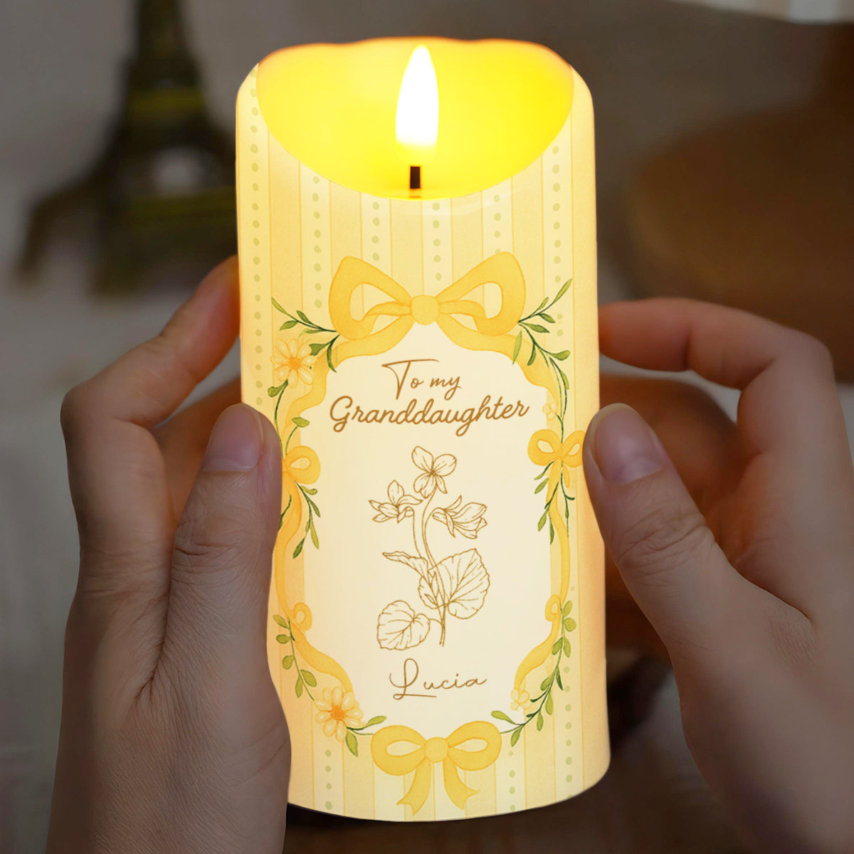 Remember Whose Granddaughter You Are, Flowers and Bows - Personalized Custom LED Candle - GDT390_LECA