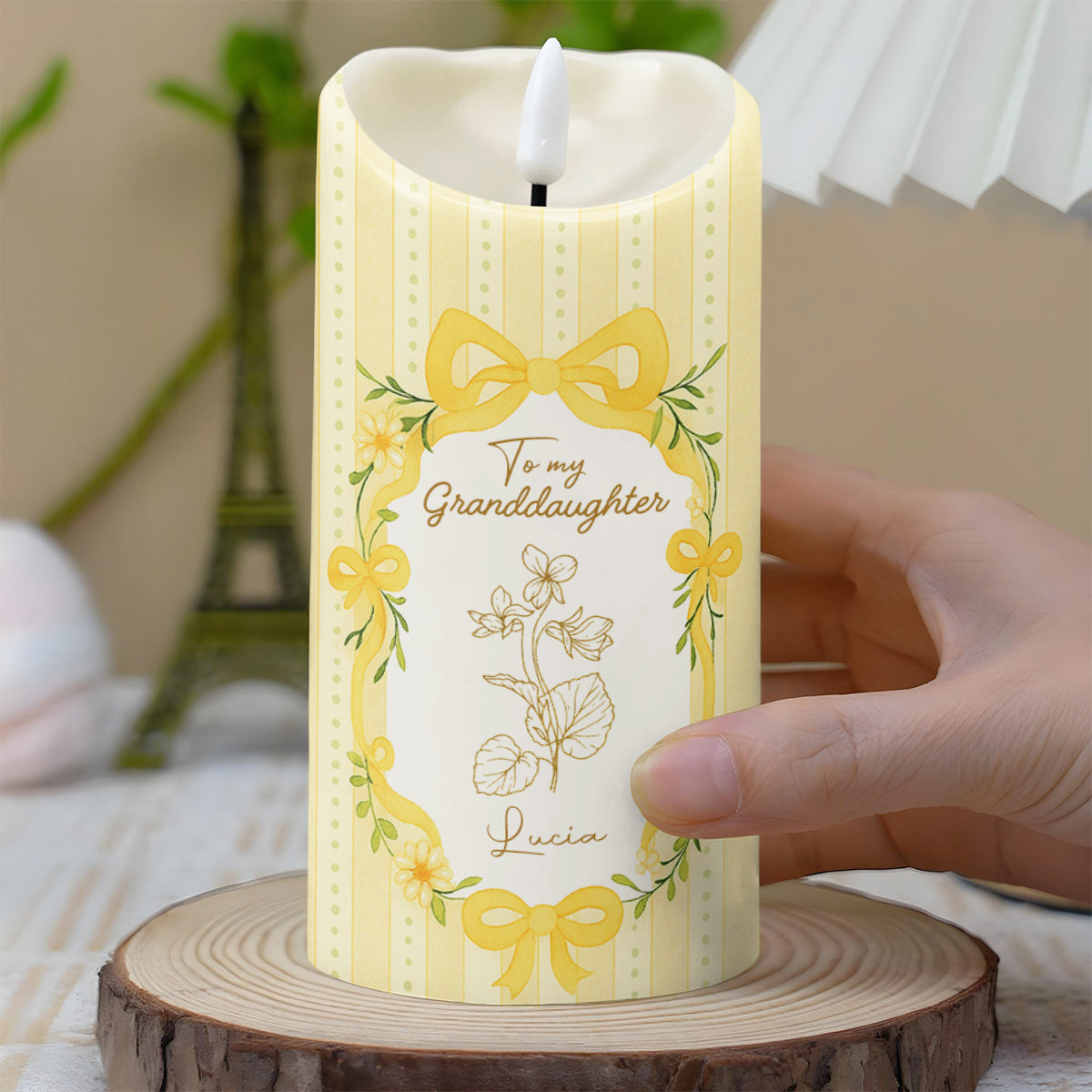 Remember Whose Granddaughter You Are, Flowers and Bows - Personalized Custom LED Candle - GDT390_LECA