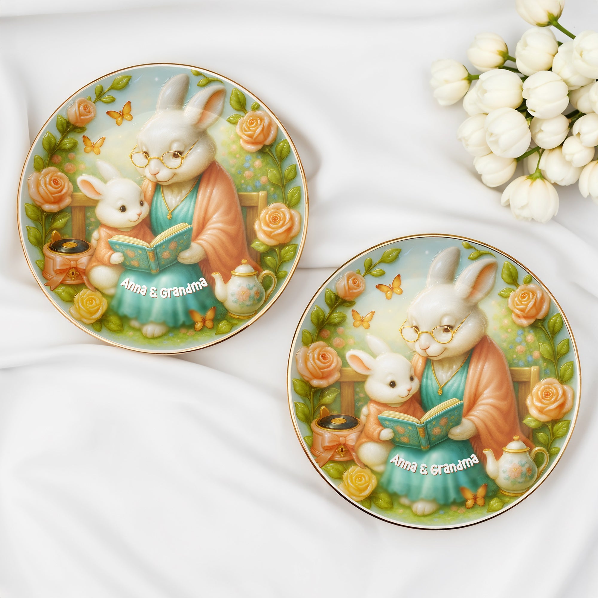 A Sweet Moment Between Grandma And Grandchild Reading - Personalized Custom Jewelry Dish, Ceramic Dish, Round Shape - GDT391_RCRF