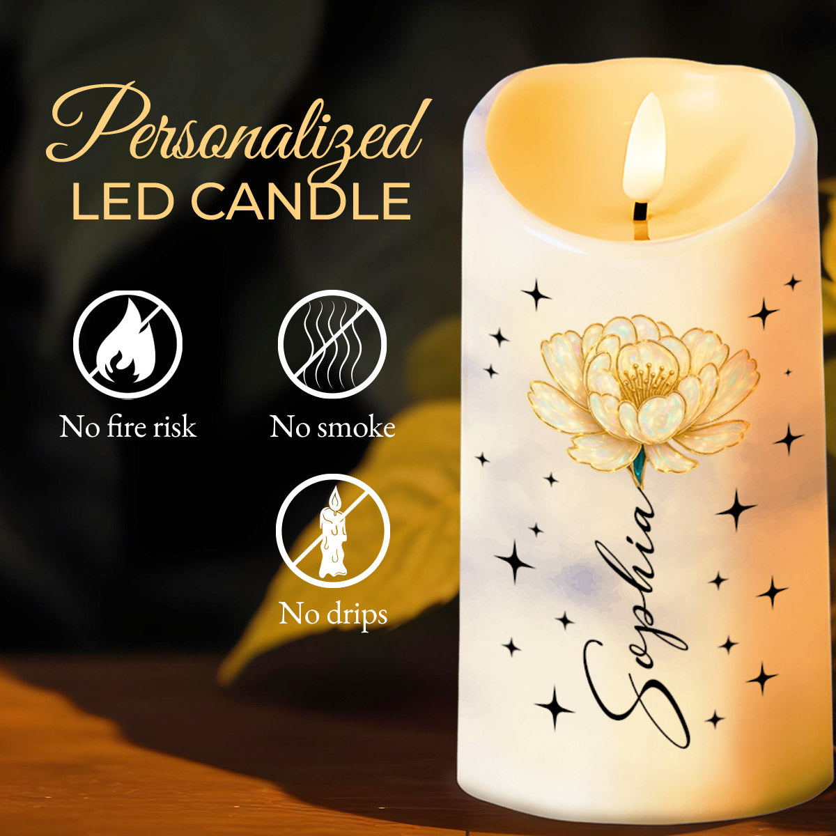 To My Granddaughter, I Love You, Flower And Stars Design - Personalized Custom LED Candle - GDT396_LECA
